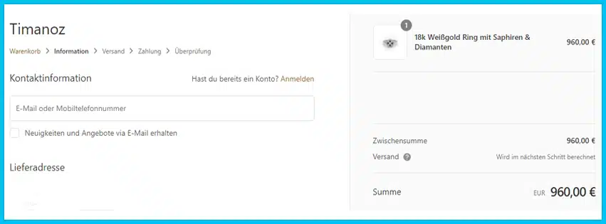 timanoz Gutscheine - Warenkorb