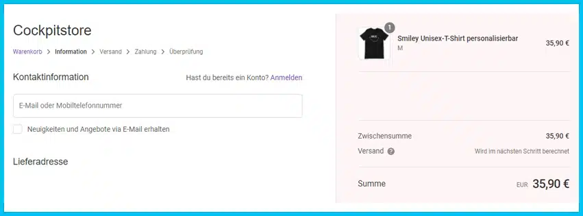 cockpitstore Gutscheine - Warenkorb