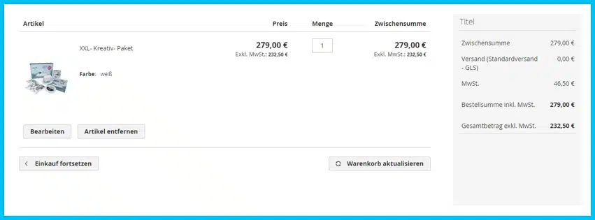 emark colop Gutscheine - Warenkorb