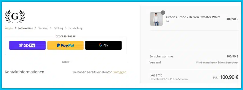 gracias-brand Gutscheine - Warenkorb