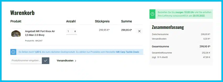 mk-angelsport Gutscheine - Warenkorb
