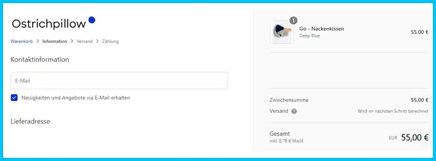 ostrichpillow Gutscheine - Warenkorb