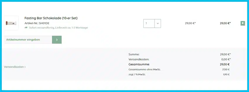 prolon-fasten Gutscheine - Warenkorb