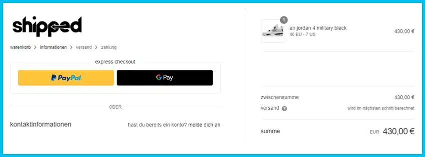 shipped Gutscheine - Warenkorb