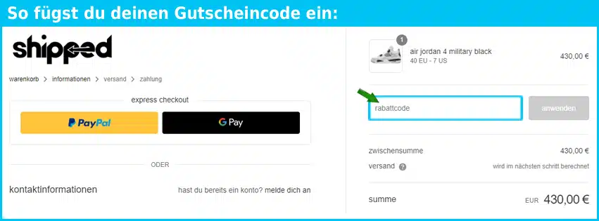 shipped Gutscheine - gutscheincode eingeben und sparen