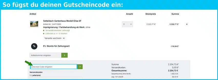 gartenhausfabrik Gutscheine - gutscheincode eingeben und sparen