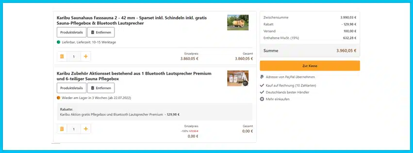 mein-saunashop Gutscheine - Warenkorb