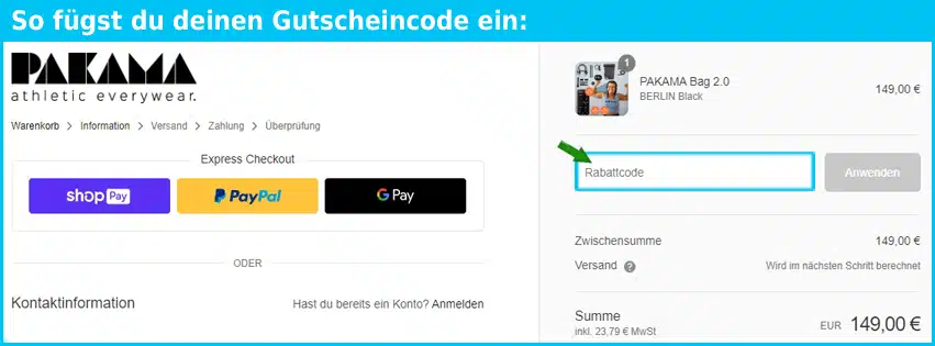 pakama Gutscheine - gutscheincode eingeben und sparen