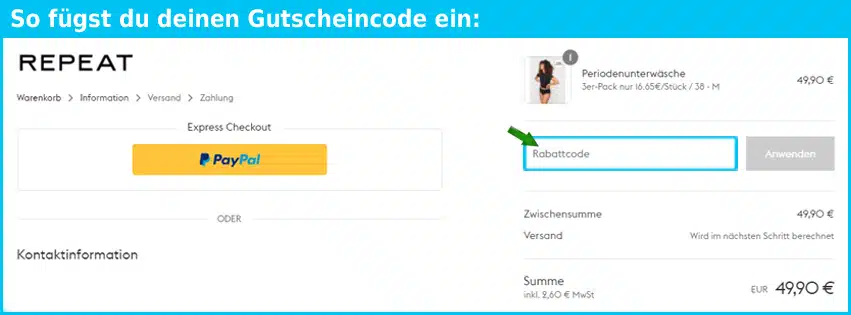 repeat-undies Gutscheine - gutscheincode eingeben und sparen