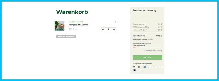 barfers-wellfood Gutscheine - Warenkorb