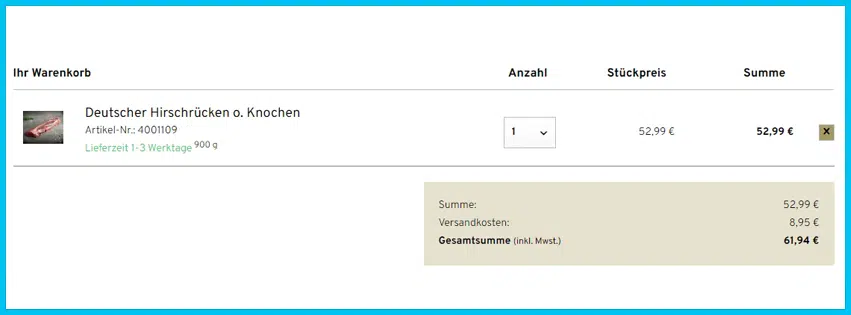 doncarne Gutscheine - Warenkorb