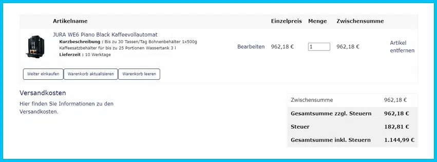 gastrodax Gutscheine - Warenkorb