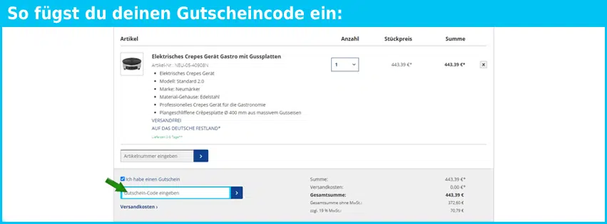 gastronomieshop Gutscheine - gutscheincode eingeben und sparen