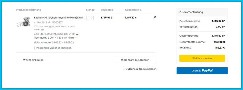 grimm-gastrobedarf Gutscheine - Warenkorb