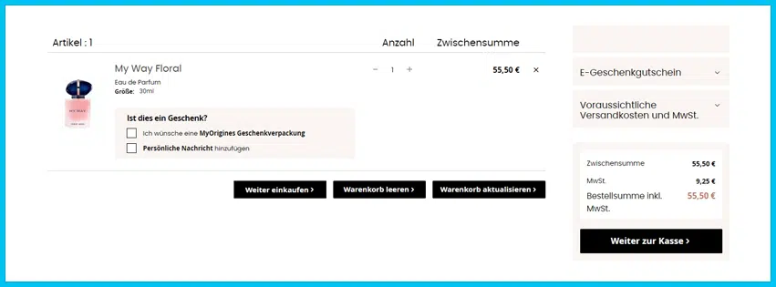 my-origines Gutscheine - Warenkorb