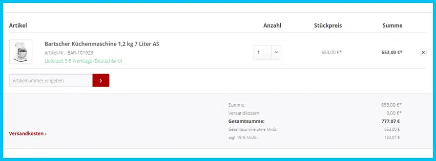 profikuechenshop.de Gutscheine - Warenkorb