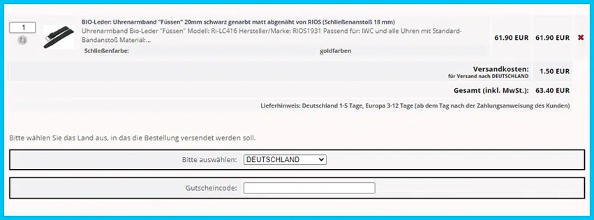 uhrenarmband-versand.de Gutscheine - Warenkorb