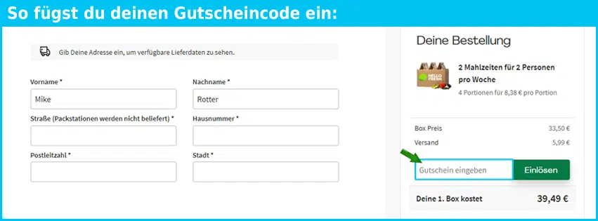 HelloFresh Gutschein einfuegen und sparen blau