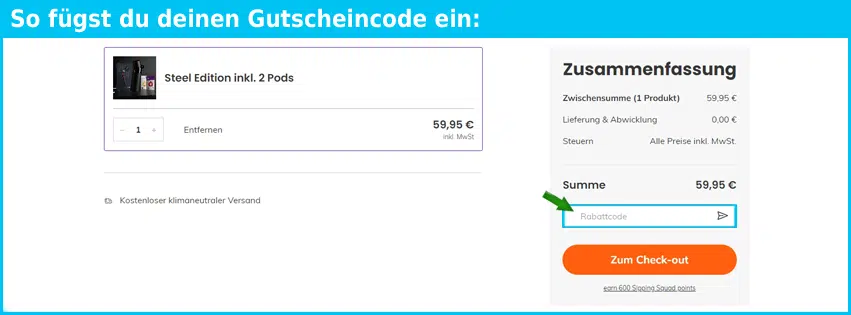 air-up Gutschein einfuegen und sparen blau