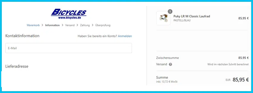 bicycles Gutscheine - Warenkorb