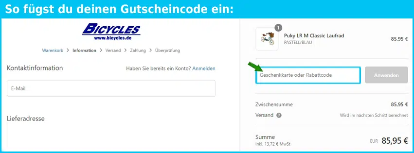 bicycles Gutscheine - gutscheincode eingeben und sparen