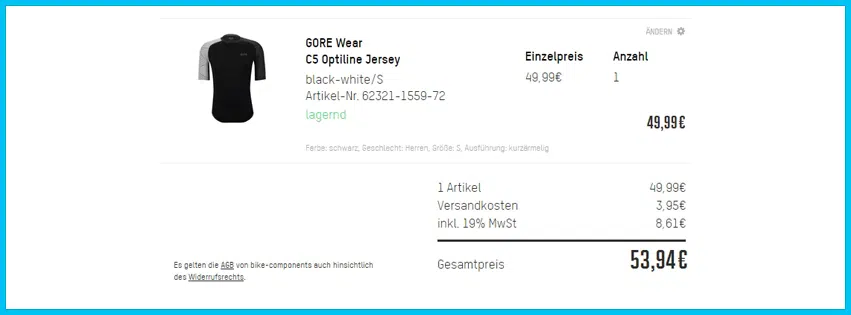 bike-components Gutscheine - Warenkorb