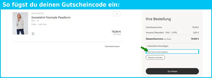 dettofatto Gutschein einfuegen und sparen blau
