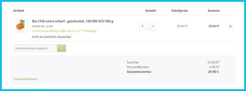 direct-friendly Gutschein Warenkorb blau