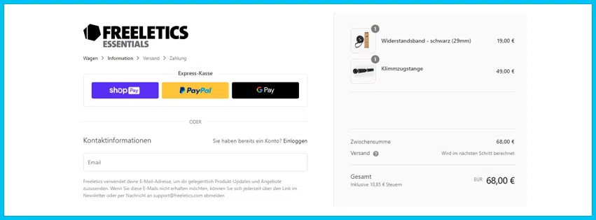freeletics Gutschein Warenkorb blau
