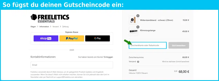 freeletics Gutschein einfuegen und sparen blau