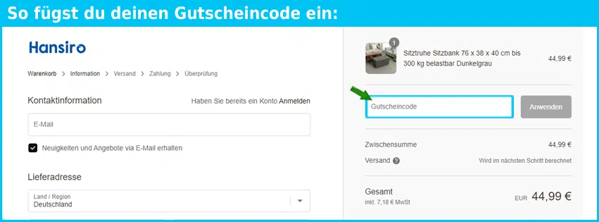 hansiro Gutschein einfuegen und sparen blau