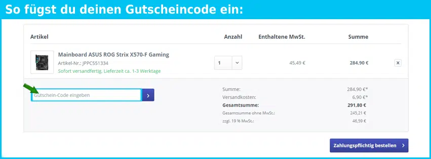 immerpreiswert Gutschein einfuegen und sparen blau