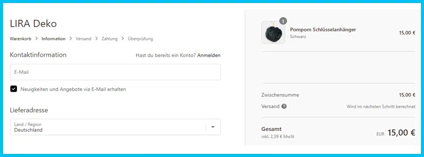 liradeko Gutschein Warenkorb blau