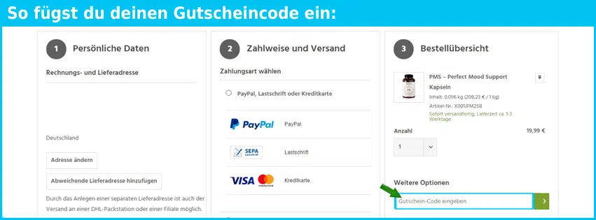 nutri-plus Gutschein einfuegen und sparen blau