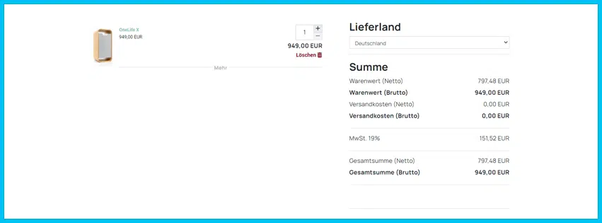 onelife-shop Gutschein Warenkorb blau