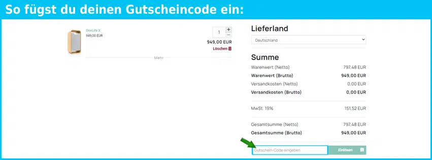 onelife-shop Gutschein einfuegen und sparen blau