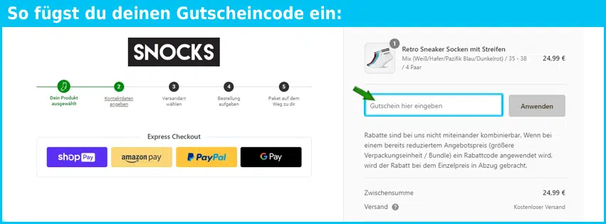 snocks Gutschein einfuegen und sparen blau