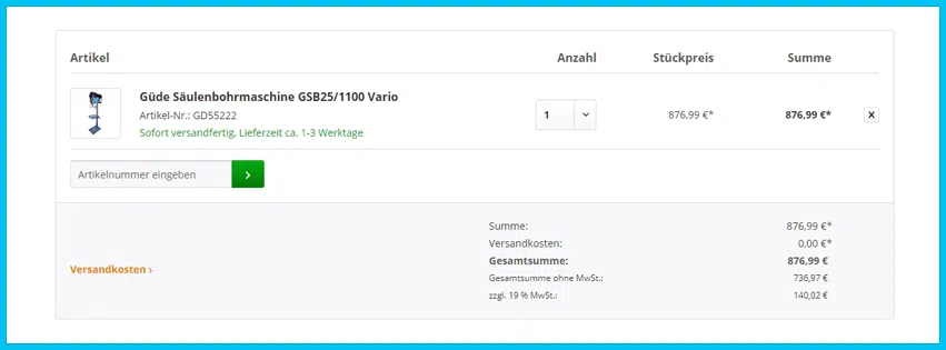 werkzeugdiscount24.de Gutschein Warenkorb blau
