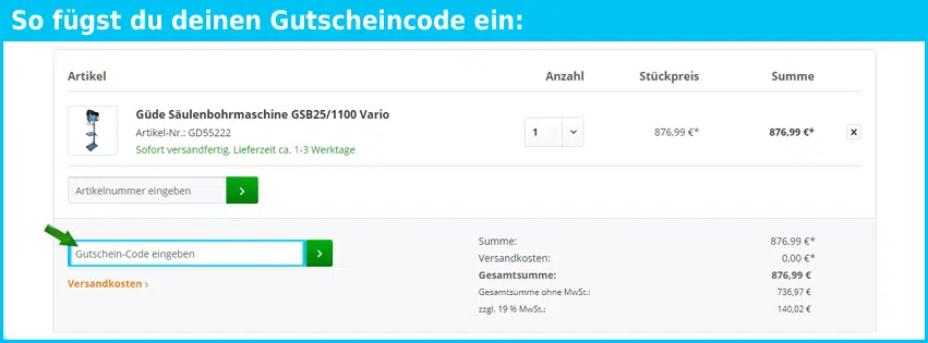 werkzeugdiscount24.de Gutschein einfuegen und sparen blau