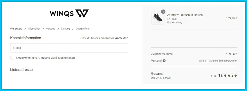winqssports Gutschein Warenkorb blau