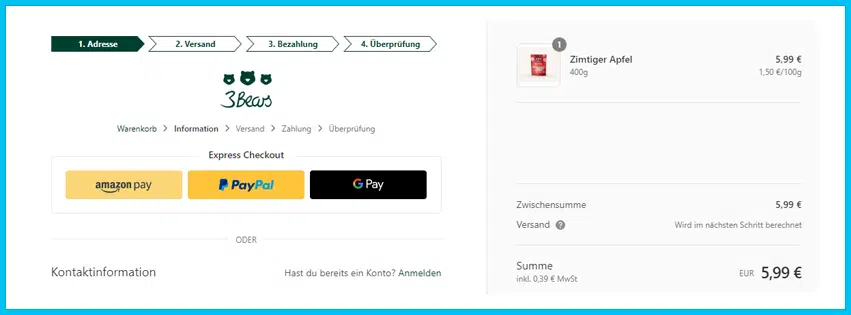 3bears Gutschein Warenkorb blau
