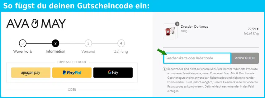 ava-may Gutschein einfuegen und sparen blau
