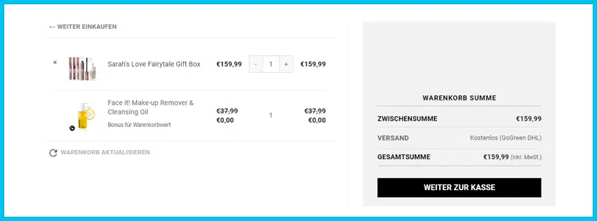 bananabeauty Gutschein Warenkorb blau