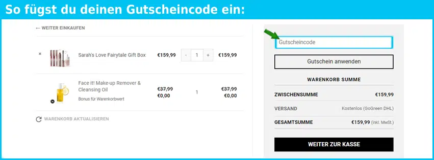 bananabeauty Gutschein einfuegen und sparen blau