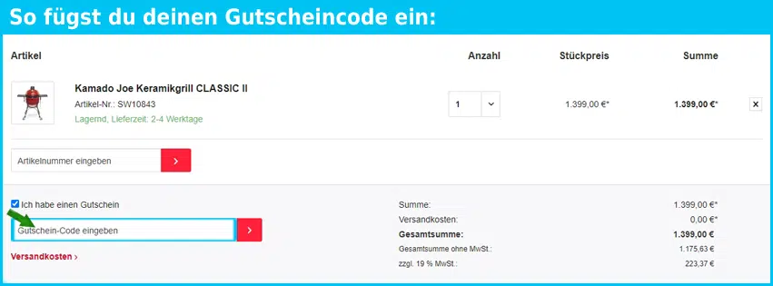 grill-concept Gutschein einfuegen und sparen blau