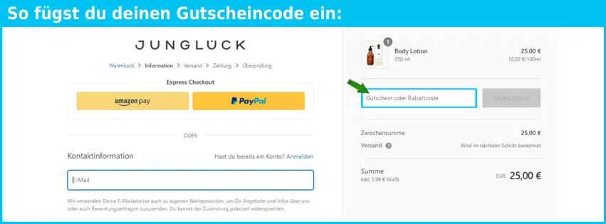 junglueck Gutschein einfuegen und sparen blau