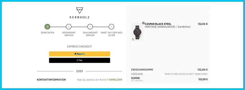 kerbholz Gutschein Warenkorb blau