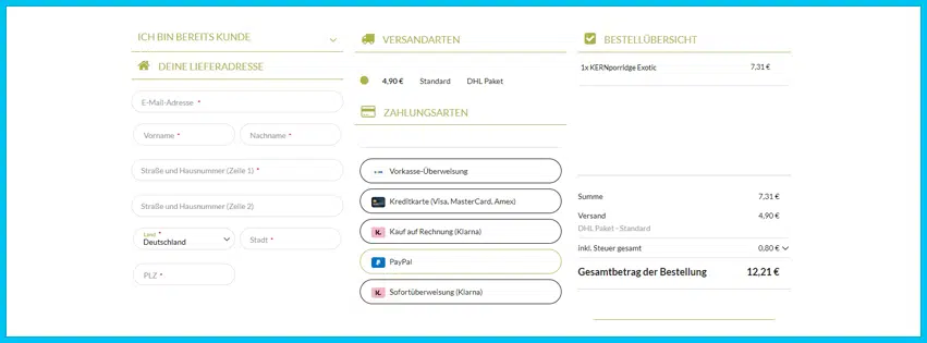 kern-energie Gutschein Warenkorb blau