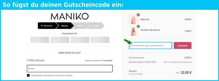 maniko Gutschein Warenkorb blau