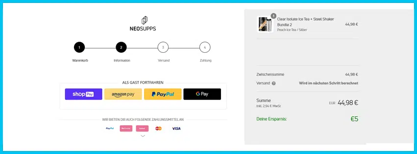 neosupps Gutschein Warenkorb blau